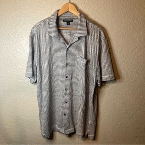 Banana Republic Polo Shirt 100% Linen Black Brown Cream Striped Resort Shirt